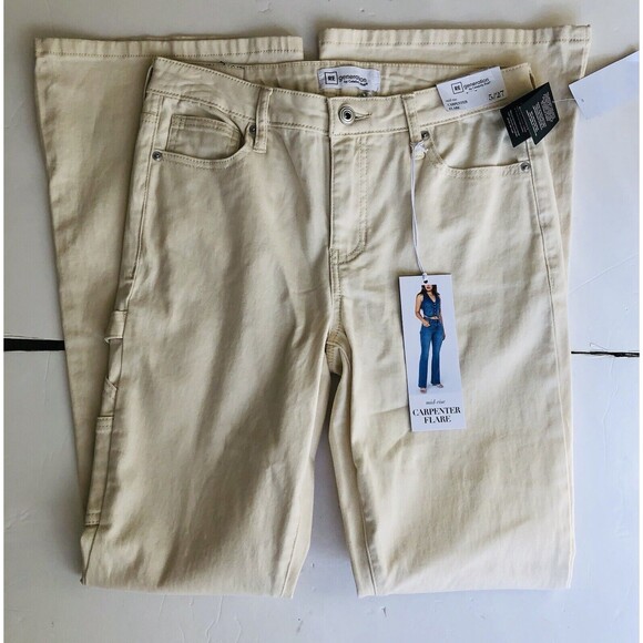 RE GENERATION WOMEN'S JEANS CARPENTER FLARE MID RISE BEIGE DEMIN SIZE 5/27  173 - Picture 1 of 12